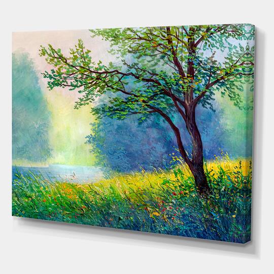 Designart - Summer Forest With River and Waterfall - Traditional Canvas Wall Art Print in Green | 12" x 8" | Michaels®